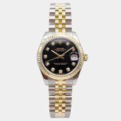 Pre Owned Rolex Datejust 178273 Automatic Black Dial Stainless Steel 18k Yellow Gold Diamond Women's Wristwatch 31mm