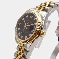 Pre Owned Rolex Datejust 178273 Automatic Black Dial Stainless Steel 18k Yellow Gold Diamond Women's Wristwatch 31mm