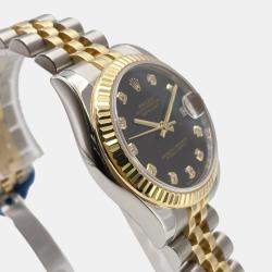 Pre Owned Rolex Datejust 178273 Automatic Black Dial Stainless Steel 18k Yellow Gold Diamond Women's Wristwatch 31mm