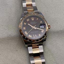 Pre Owned Rolex Datejust 178341 Automatic Brown Dial 18k Rose Gold Stainless Steel Diamond Women's Wristwatch 31mm