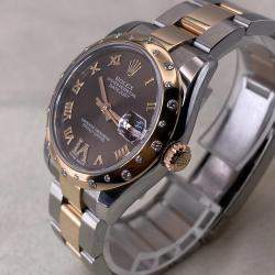 Pre Owned Rolex Datejust 178341 Automatic Brown Dial 18k Rose Gold Stainless Steel Diamond Women's Wristwatch 31mm