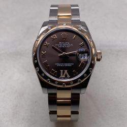 Pre Owned Rolex Datejust 178341 Automatic Brown Dial 18k Rose Gold Stainless Steel Diamond Women's Wristwatch 31mm