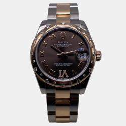 Pre Owned Rolex Datejust 178341 Automatic Brown Dial 18k Rose Gold Stainless Steel Diamond Women's Wristwatch 31mm