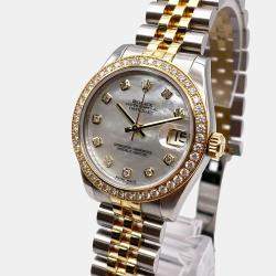 Pre Owned Rolex Datejust 178383 Automatic Mother of Pearl Diamond Dial Stainless Steel 18k Yellow Gold Women's Wristwatch 31mm