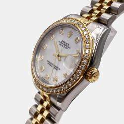 Pre Owned Rolex Datejust 178383 Automatic Mother of Pearl Diamond Dial Stainless Steel 18k Yellow Gold Women's Wristwatch 31mm