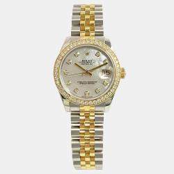 Pre Owned Rolex Datejust 178383 Automatic Mother of Pearl Diamond Dial Stainless Steel 18k Yellow Gold Women's Wristwatch 31mm