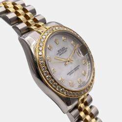 Pre Owned Rolex Datejust 178383 Automatic Mother of Pearl Diamond Dial Stainless Steel 18k Yellow Gold Women's Wristwatch 31mm