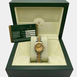 Pre Owned Rolex Datejust 179173 Automatic Champagne Diamond Dial Stainless Steel 18k Yellow Gold Women's Wristwatch 26mm