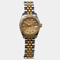 Pre Owned Rolex Datejust 179173 Automatic Champagne Diamond Dial Stainless Steel 18k Yellow Gold Women's Wristwatch 26mm