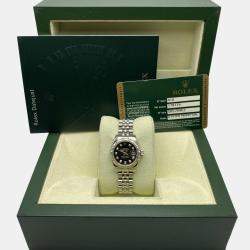 Pre Owned Rolex Datejust 179174 Automatic Black Diamond Dial Stainless Steel 18k White Gold Women's Wristwatch 26mm