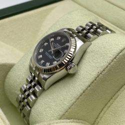 Pre Owned Rolex Datejust 179174 Automatic Black Diamond Dial Stainless Steel 18k White Gold Women's Wristwatch 26mm