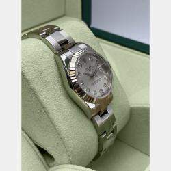 Pre Owned Rolex Datejust 179174 Automatic Silver Diamond Dial Stainless Steel Women's Wristwatch 26mm