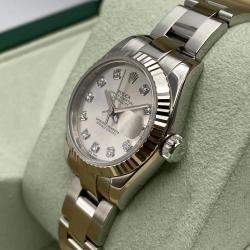 Pre Owned Rolex Datejust 179174 Automatic Silver Diamond Dial Stainless Steel Women's Wristwatch 26mm