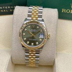 Pre Owned Rolex Datejust 278273 Automatic Green Diamond Dial Stainless Steel 18k Yellow Gold Women's Wristwatch 31mm