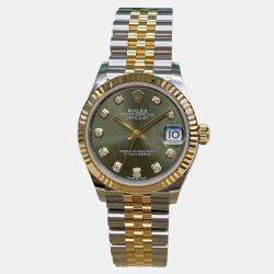 Pre Owned Rolex Datejust 278273 Automatic Green Diamond Dial Stainless Steel 18k Yellow Gold Women's Wristwatch 31mm