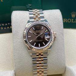 Pre Owned Rolex Datejust 279171 Automatic Brown Dial Stainless Steel 18k Rose Gold Women's Wristwatch 28mm