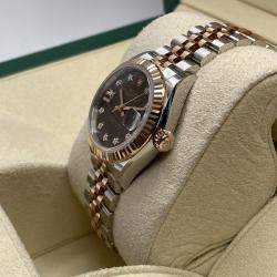 Pre Owned Rolex Datejust 279171 Automatic Chocolate Diamond Dial Stainless Steel 18k Rose Gold Women's Wristwatch 28mm