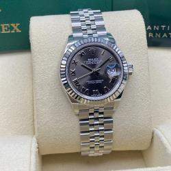 Pre Owned Rolex Datejust 279174 Automatic Dark Grey Roman Dial Stainless Steel Women's Wristwatch 28mm