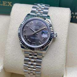 Pre Owned Rolex Datejust 279174 Automatic Dark Grey Roman Dial Stainless Steel Women's Wristwatch 28mm