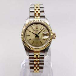 Pre Owned Rolex Datejust 69173 Automatic Champagne Dial Stainless Steel 18k Yellow Gold Women's Wristwatch 26mm