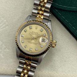 Pre Owned Rolex Datejust 69173 Automatic Diamond Dial Stainless Steel 18k Yellow Gold Women's Wristwatch 26mm