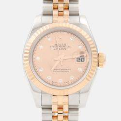 Pre Owned Rolex Datejust 179171 Automatic Gold Diamonds 18K Rose Gold Stainless Steel Women's Wristwatch 26mm