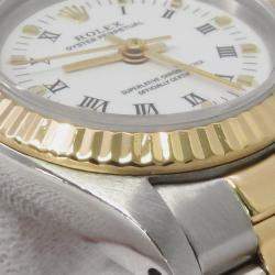 Pre Owned Rolex Oyster Perpetual 67193 Automatic White 18k Yellow Gold Stainless Steel Women's Wristwatch 26 mm