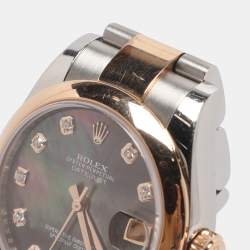 مملوكة مسبقًا ساعة يد نسائية رولكس ديت جست 178241 ستانلس ستيل وذهب وردي عيار 18 ألماس لؤلؤة سوداء 31 مم