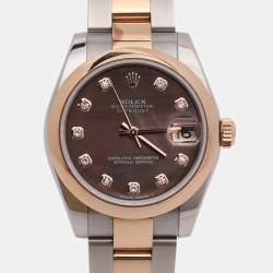 مملوكة مسبقًا ساعة يد نسائية رولكس ديت جست 178241 ستانلس ستيل وذهب وردي عيار 18 ألماس لؤلؤة سوداء 31 مم