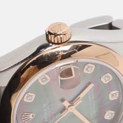 مملوكة مسبقًا ساعة يد نسائية رولكس ديت جست 178241 ستانلس ستيل وذهب وردي عيار 18 ألماس لؤلؤة سوداء 31 مم