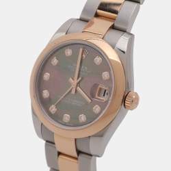 مملوكة مسبقًا ساعة يد نسائية رولكس ديت جست 178241 ستانلس ستيل وذهب وردي عيار 18 ألماس لؤلؤة سوداء 31 مم