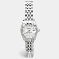Pre Owned Rolex Datejust 179174 Silver Dial Diamond 18K White Gold Stainless Steel Women's Wristwatch 26 mm