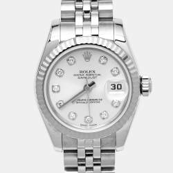 Pre Owned Rolex Datejust 179174 Silver Dial Diamond 18K White Gold Stainless Steel Women's Wristwatch 26 mm