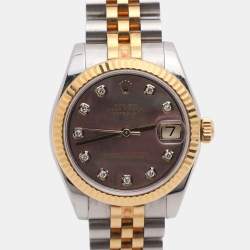 مملوكة مسبقًا Rolex Datejust 178273 Black Mother Of Pearl Diamond 18K Yellow Gold Stainless Steel Women's Wristwatch 31 mm