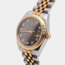 مملوكة مسبقًا Rolex Datejust 178273 Black Mother Of Pearl Diamond 18K Yellow Gold Stainless Steel Women's Wristwatch 31 mm