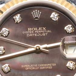 مملوكة مسبقًا Rolex Datejust 178273 Black Mother Of Pearl Diamond 18K Yellow Gold Stainless Steel Women's Wristwatch 31 mm