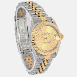Pre Owned Rolex Champagne 18k Yellow Gold Stainless Steel Datejust 69173 Automatic Women's Wristwatch 26 mm
