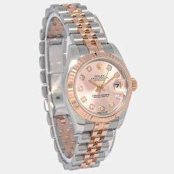 Pre Owned Rolex Datejust 179171 Automatic Pink 18k Rose Gold Diamond Stainless Steel Women's Wristwatch 26 mm