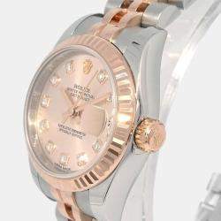 Pre Owned Rolex Datejust 179171 Automatic Pink 18k Rose Gold Diamond Stainless Steel Women's Wristwatch 26 mm