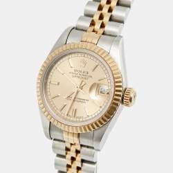 مملوكة مسبقًا ساعة يد نسائية رولكس ديت جست 69173 ستانلس ستيل وذهب أصفر عيار 18 شامبين 26 مم