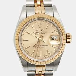 مملوكة مسبقًا ساعة يد نسائية رولكس ديت جست 69173 ستانلس ستيل وذهب أصفر عيار 18 شامبين 26 مم