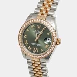 مملوكة مسبقًا Rolex Datejust 178383 Olive Green Dial 18k Yellow Gold Stainless Steel Women's Wristwatch 31 mm