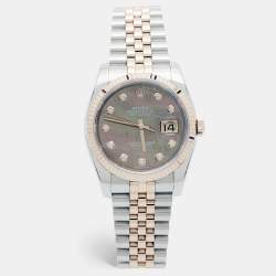 Pre Owned Rolex Datejust 116231 Brown Mother Of Pearl Dial Diamond 18K Everose Gold Stainless Steel Women's Wristwatch 36 mm
