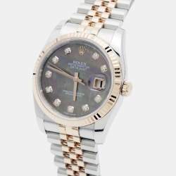 Pre Owned Rolex Datejust 116231 Brown Mother Of Pearl Dial Diamond 18K Everose Gold Stainless Steel Women's Wristwatch 36 mm