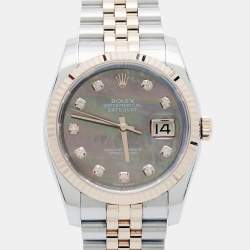 Pre Owned Rolex Datejust 116231 Brown Mother Of Pearl Dial Diamond 18K Everose Gold Stainless Steel Women's Wristwatch 36 mm