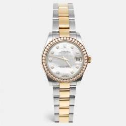 Pre Owned Rolex Datejust 178383-0020 White Mother Pearl Dial 18k Yellow Gold Stainless Steel Women's Wristwatch 31 mm