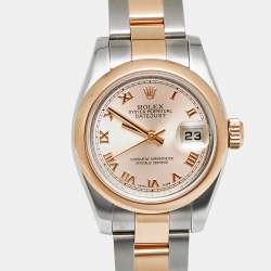 Pre Owned Rolex Datejust 179161 Pink Rose Dial 18K Everose Gold Oystersteel Women's Wristwatch 26 mm