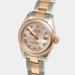 Pre Owned Rolex Datejust 179161 Pink Rose Dial 18K Everose Gold Oystersteel Women's Wristwatch 26 mm