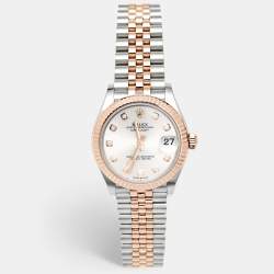 Pre Owned ساعة يد نسائية رولكس دايتجست M278271-0016 ألماس ميناء فضي ذهب إيفروز عيار 18 ستانلس ستيل 31 مم