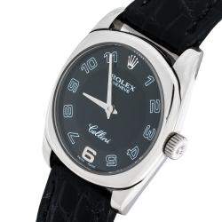 Pre Owned ساعة يد نسائية رولكس سليني دانيوس 6229/9 جلد تمساح ذهب أبيض عيار 18 سوداء 25 مم